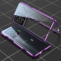 Funda Bumper Lujo Marco de Aluminio Espejo 360 Grados Carcasa P01 para Xiaomi Black Shark 5 Pro 5G Morado