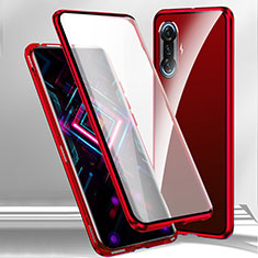 Funda Bumper Lujo Marco de Aluminio Espejo 360 Grados Carcasa P01 para Xiaomi Redmi K40 Gaming 5G Rojo