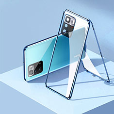Funda Bumper Lujo Marco de Aluminio Espejo 360 Grados Carcasa P01 para Xiaomi Redmi Note 10 Pro 5G Azul