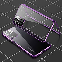 Funda Bumper Lujo Marco de Aluminio Espejo 360 Grados Carcasa P01 para Xiaomi Redmi Note 11 Pro+ Plus 5G Morado