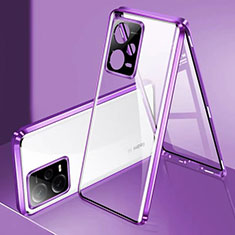 Funda Bumper Lujo Marco de Aluminio Espejo 360 Grados Carcasa P01 para Xiaomi Redmi Note 12 Pro+ Plus 5G Morado