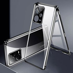 Funda Bumper Lujo Marco de Aluminio Espejo 360 Grados Carcasa P01 para Xiaomi Redmi Note 12 Pro+ Plus 5G Negro