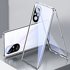 Funda Bumper Lujo Marco de Aluminio Espejo 360 Grados Carcasa P02 para Huawei Honor 50 SE 5G Plata