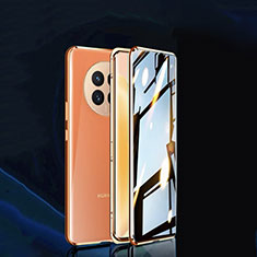 Funda Bumper Lujo Marco de Aluminio Espejo 360 Grados Carcasa P02 para Huawei Nova Y91 Oro