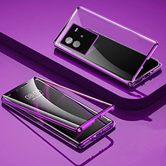 Funda Bumper Lujo Marco de Aluminio Espejo 360 Grados Carcasa P02 para Vivo iQOO Neo6 5G Morado