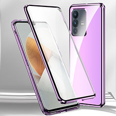 Funda Bumper Lujo Marco de Aluminio Espejo 360 Grados Carcasa P02 para Vivo V23 Pro 5G Morado