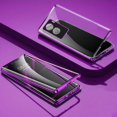 Funda Bumper Lujo Marco de Aluminio Espejo 360 Grados Carcasa P02 para Vivo Y55s (2021) Morado