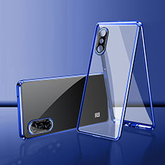 Funda Bumper Lujo Marco de Aluminio Espejo 360 Grados Carcasa P02 para Xiaomi Redmi K40 Gaming 5G Azul