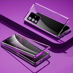 Funda Bumper Lujo Marco de Aluminio Espejo 360 Grados Carcasa P03 para Vivo V23 5G Morado