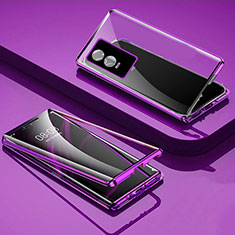 Funda Bumper Lujo Marco de Aluminio Espejo 360 Grados Carcasa P03 para Vivo Y76s 5G Morado