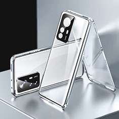 Funda Bumper Lujo Marco de Aluminio Espejo 360 Grados Carcasa P03 para Xiaomi Mi 12T Pro 5G Plata