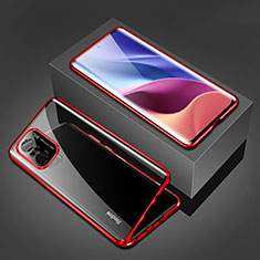 Funda Bumper Lujo Marco de Aluminio Espejo 360 Grados Carcasa P03 para Xiaomi Redmi K40 Pro+ Plus 5G Rojo