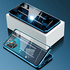 Funda Bumper Lujo Marco de Aluminio Espejo 360 Grados Carcasa para Apple iPhone 13 Pro Max Azul
