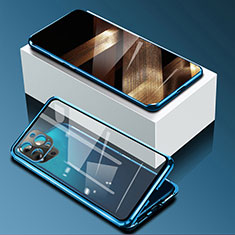 Funda Bumper Lujo Marco de Aluminio Espejo 360 Grados Carcasa para Apple iPhone 14 Pro Max Azul