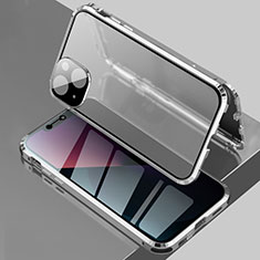 Funda Bumper Lujo Marco de Aluminio Espejo 360 Grados Carcasa para Apple iPhone 15 Plus Plata