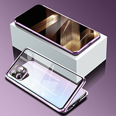 Funda Bumper Lujo Marco de Aluminio Espejo 360 Grados Carcasa para Apple iPhone 16 Pro Max Morado