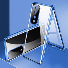 Funda Bumper Lujo Marco de Aluminio Espejo 360 Grados Carcasa para Huawei Honor 80 Pro Flat 5G Azul