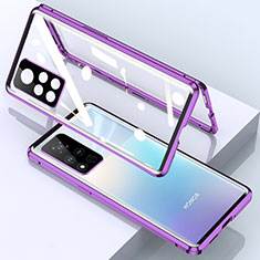 Funda Bumper Lujo Marco de Aluminio Espejo 360 Grados Carcasa para Huawei Honor V40 5G Morado