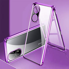 Funda Bumper Lujo Marco de Aluminio Espejo 360 Grados Carcasa para Huawei Honor X7 Morado