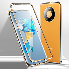 Funda Bumper Lujo Marco de Aluminio Espejo 360 Grados Carcasa para Huawei Mate 40E Pro 4G Amarillo