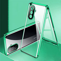 Funda Bumper Lujo Marco de Aluminio Espejo 360 Grados Carcasa para Huawei Nova Y70 Plus Verde