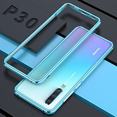 Funda Bumper Lujo Marco de Aluminio Espejo 360 Grados Carcasa para Huawei P30 Azul Cielo