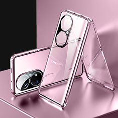 Funda Bumper Lujo Marco de Aluminio Espejo 360 Grados Carcasa para Huawei P50 Oro Rosa