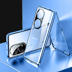 Funda Bumper Lujo Marco de Aluminio Espejo 360 Grados Carcasa para Huawei P50 Pro Azul