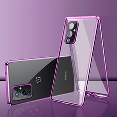 Funda Bumper Lujo Marco de Aluminio Espejo 360 Grados Carcasa para OnePlus 9 5G Morado