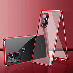 Funda Bumper Lujo Marco de Aluminio Espejo 360 Grados Carcasa para OnePlus 9 5G Rojo