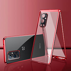 Funda Bumper Lujo Marco de Aluminio Espejo 360 Grados Carcasa para OnePlus 9 Pro 5G Rojo