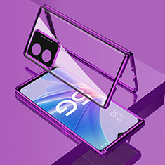 Funda Bumper Lujo Marco de Aluminio Espejo 360 Grados Carcasa para Oppo A1 5G Morado