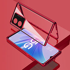 Funda Bumper Lujo Marco de Aluminio Espejo 360 Grados Carcasa para Oppo A1 Pro 5G Rojo