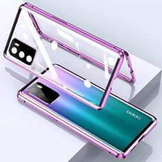 Funda Bumper Lujo Marco de Aluminio Espejo 360 Grados Carcasa para Oppo A16 Morado