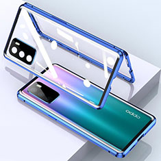 Funda Bumper Lujo Marco de Aluminio Espejo 360 Grados Carcasa para Oppo A16s Azul