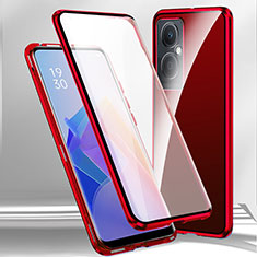 Funda Bumper Lujo Marco de Aluminio Espejo 360 Grados Carcasa para Oppo A2 5G Rojo