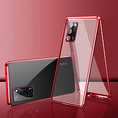 Funda Bumper Lujo Marco de Aluminio Espejo 360 Grados Carcasa para Oppo A53s 5G Rojo