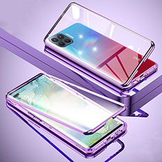 Funda Bumper Lujo Marco de Aluminio Espejo 360 Grados Carcasa para Oppo A93 Purpura Claro