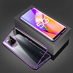 Funda Bumper Lujo Marco de Aluminio Espejo 360 Grados Carcasa para Oppo F19 Pro+ Plus 5G Morado