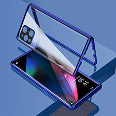 Funda Bumper Lujo Marco de Aluminio Espejo 360 Grados Carcasa para Oppo Find X3 5G Azul