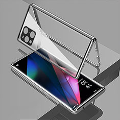 Funda Bumper Lujo Marco de Aluminio Espejo 360 Grados Carcasa para Oppo Find X3 Pro 5G Plata