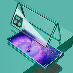 Funda Bumper Lujo Marco de Aluminio Espejo 360 Grados Carcasa para Oppo Find X5 5G Verde