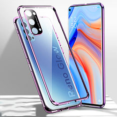 Funda Bumper Lujo Marco de Aluminio Espejo 360 Grados Carcasa para Oppo Reno4 Pro 5G Morado