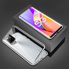 Funda Bumper Lujo Marco de Aluminio Espejo 360 Grados Carcasa para Oppo Reno5 Z 5G Plata