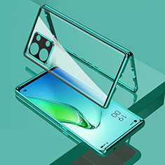 Funda Bumper Lujo Marco de Aluminio Espejo 360 Grados Carcasa para Oppo Reno9 Pro 5G Verde