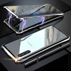 Funda Bumper Lujo Marco de Aluminio Espejo 360 Grados Carcasa para Samsung Galaxy Note 10 Plata