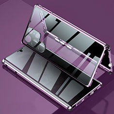 Funda Bumper Lujo Marco de Aluminio Espejo 360 Grados Carcasa para Samsung Galaxy S21 Ultra 5G Morado