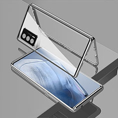 Funda Bumper Lujo Marco de Aluminio Espejo 360 Grados Carcasa para Vivo iQOO 7 India 5G Plata