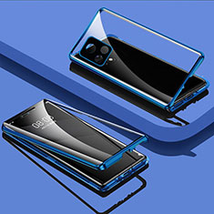 Funda Bumper Lujo Marco de Aluminio Espejo 360 Grados Carcasa para Vivo iQOO U3 5G Azul