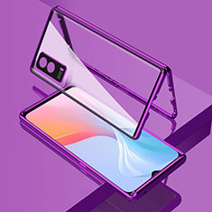 Funda Bumper Lujo Marco de Aluminio Espejo 360 Grados Carcasa para Vivo iQOO Z5x 5G Morado